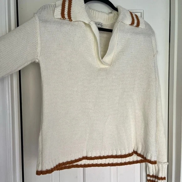 Cozy White and Brown Sweater - Picture 1 of 5